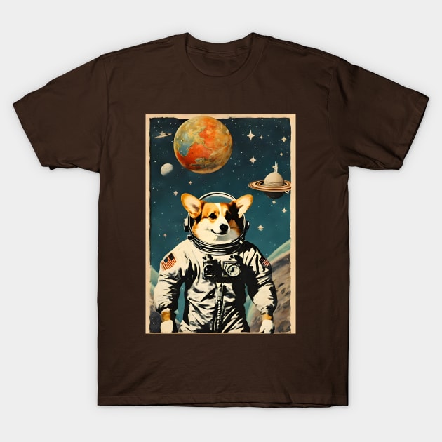 Astronaut Cogi in Space Vintage Surreal Collage Art T-Shirt by Art-Jiyuu